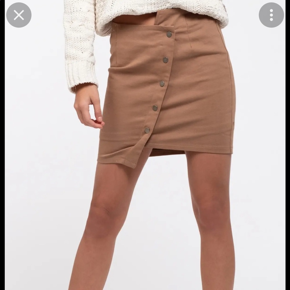 J.O.A Brown Button Up Asymmetrical Mini Skirt (Size S)